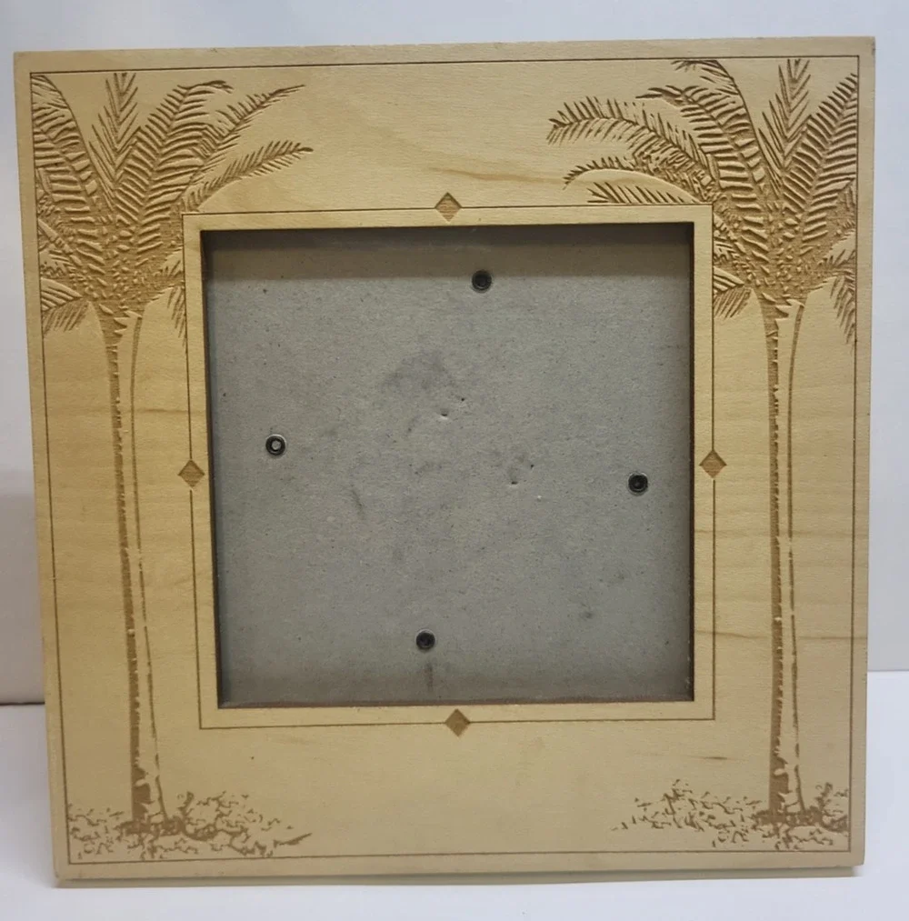Lasercraft Carved light Wood Palm Tree Picture Frame 6 x 6 In 3.5 x 3.5 in photo